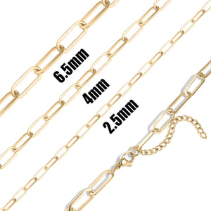 18K Gold Paperclip Chain Necklace: 20+02" / 6.5mm