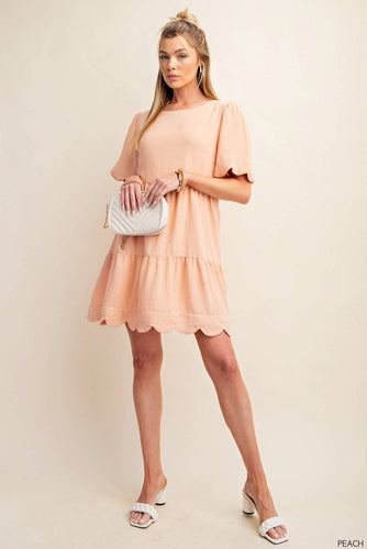 SWEET LINEN BABYDOLL DRESS WITH PUFF SLEEVES : PEACH